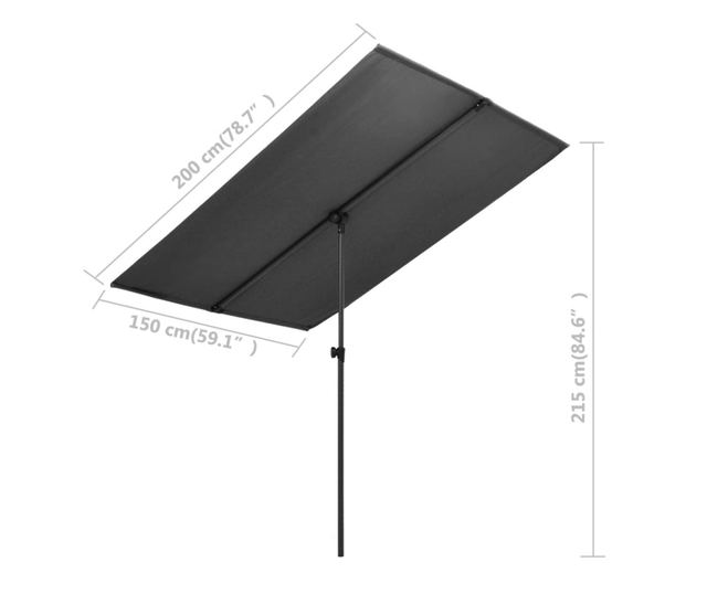 Vrtni suncobran s aluminijskom šipkom 2 x 1,5 m antracit