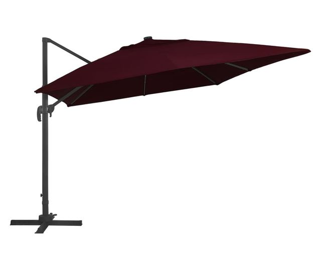 Konzolni suncobran s LED svjetlima 400 x 300 cm bordo