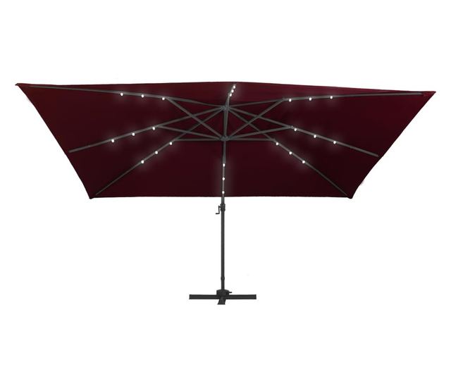 Konzolni suncobran s LED svjetlima 400 x 300 cm bordo