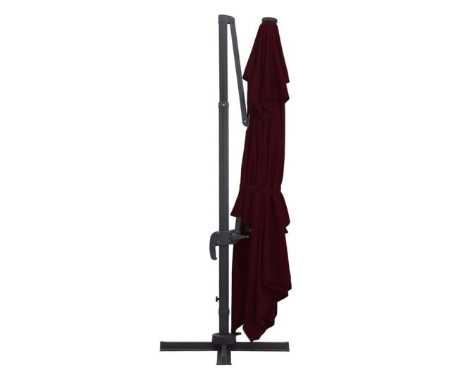 Konzolni suncobran s LED svjetlima 400 x 300 cm bordo