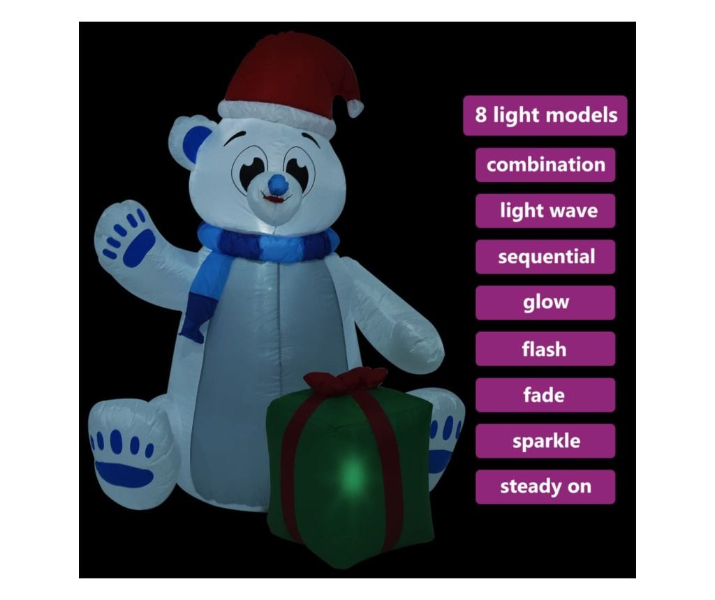 Napuhani polarni medvjed za Božić s LED-om, 2,4 m, unutarnji/vanjski - 4