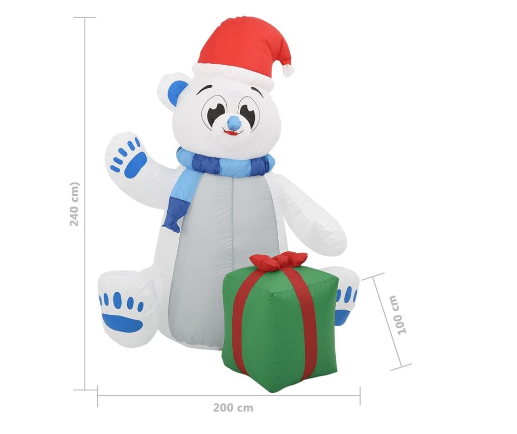 Napuhani polarni medvjed za Božić s LED-om, 2,4 m, unutarnji/vanjski - 7