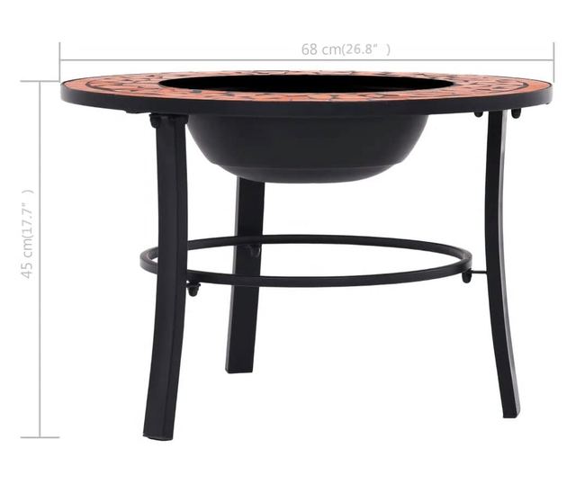 Ognjište s mozaikom, ciglasto, 68 cm, keramika