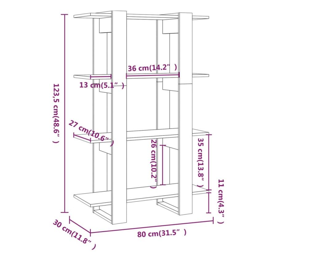 magasfényű fehér könyvszekrény/térelválasztó 80 x 30 x 123,5 cm - 12