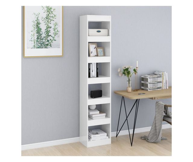 Polica/pregrada za sobu, bijela visokog sjaja, 40x30x198 cm