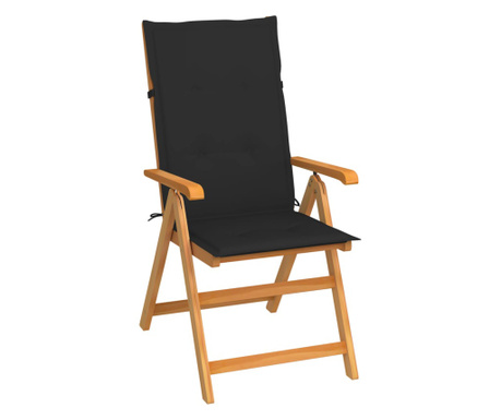 Krzesło ogrodowe z czarnymi poduszkami, lite drewno tekowe
