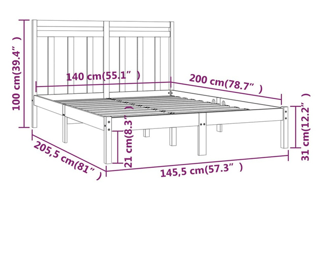 Cadru de pat, 140x200 cm, lemn masiv