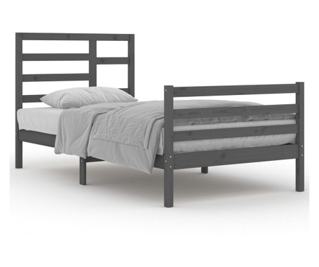 Рамка за легло, сива, дърво масив, 100х200 см