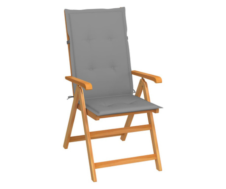 Krzesło ogrodowe z szarymi poduszkami, lite drewno tekowe