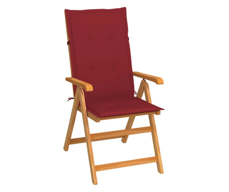 Градински стол с виненочервени възглавници, тиково дърво масив