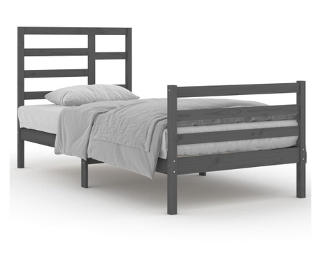 Рамка за легло, сива, дърво масив, 90х200 см