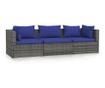 3-személyes szürke polyrattan kanapé párnákkal