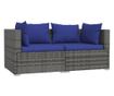 3-részes szürke polyrattan kerti ülőgarnitúra párnákkal
