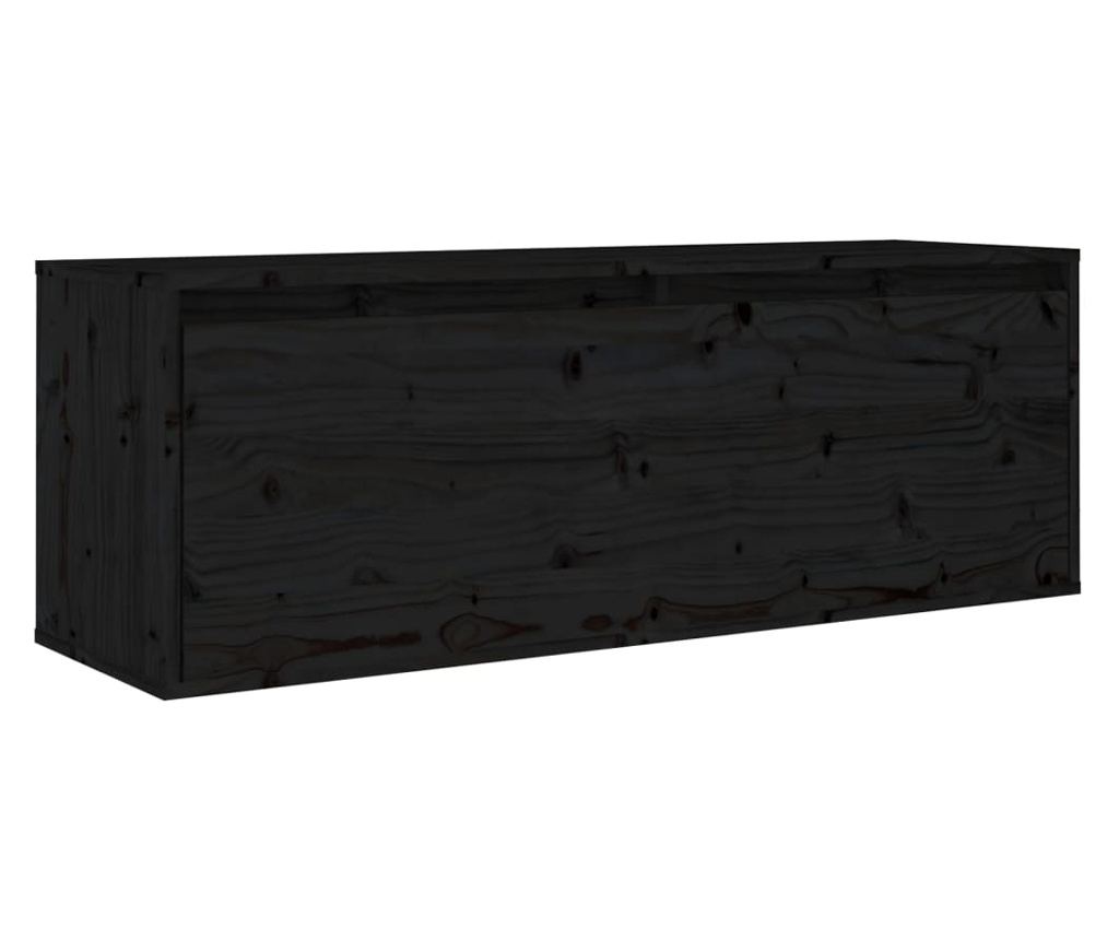 fekete tömör fenyőfa faliszekrény 100 x 30 x 35 cm - 3