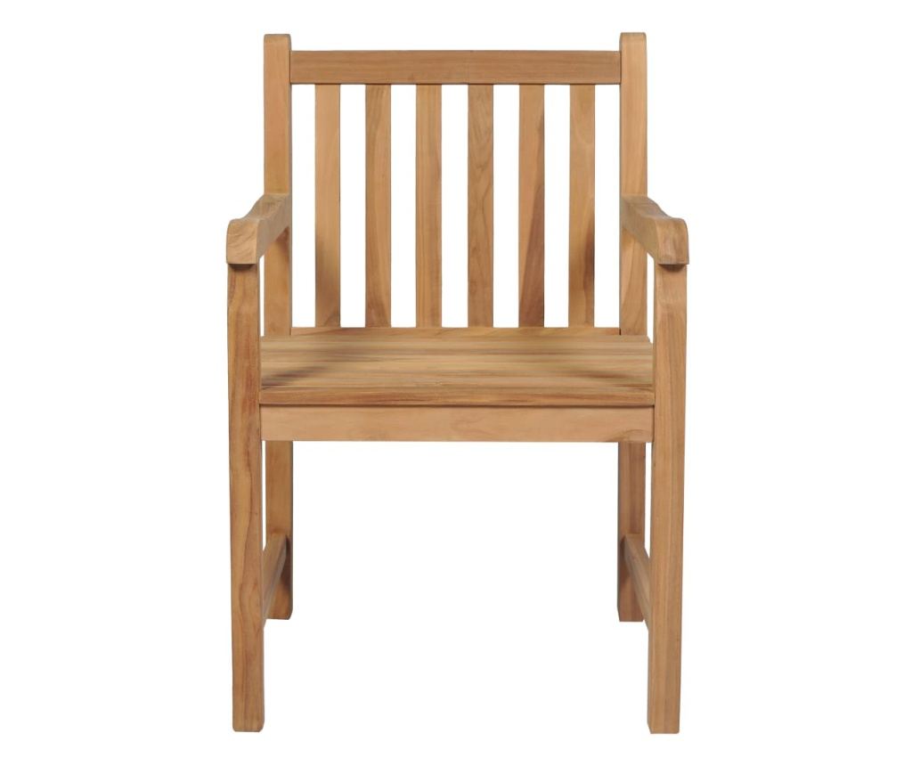 Градински столове, сиви карирани възглавници, 2 бр., Масивно тиково дърво - 3