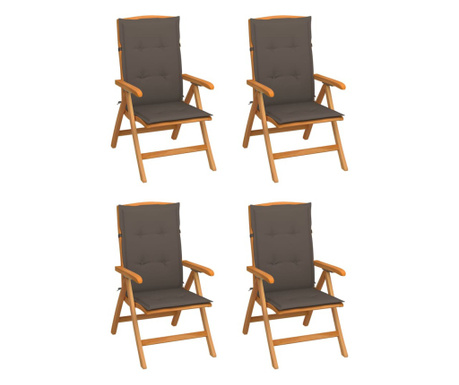 Накланящи градински столове с възглавници 4 бр тик масив