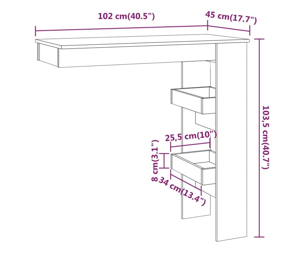 Επικαθήμενο Επιτραπέζιο Μπαρ Τοίχου από Καπνιστό Δρυ 102x45x103.5εκ. Επεξεργασμένο Ξύλο - 9