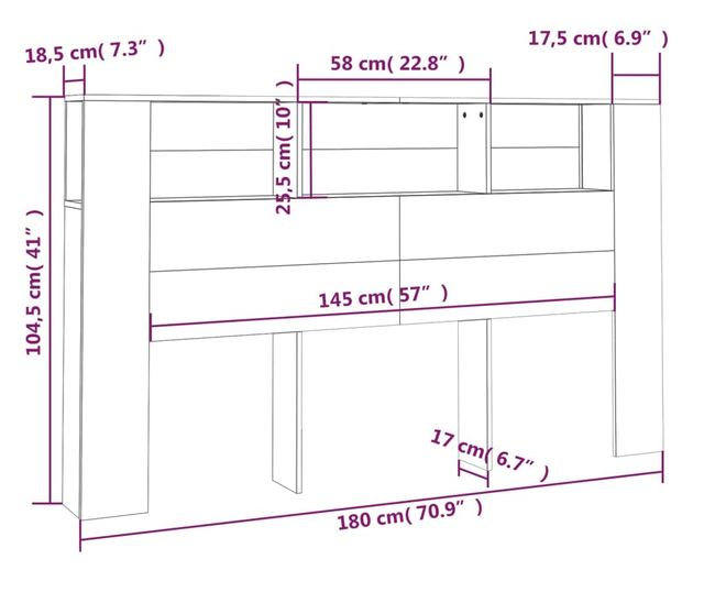Headboard with Cabinet, Black, 180x18.5x104.5 cm