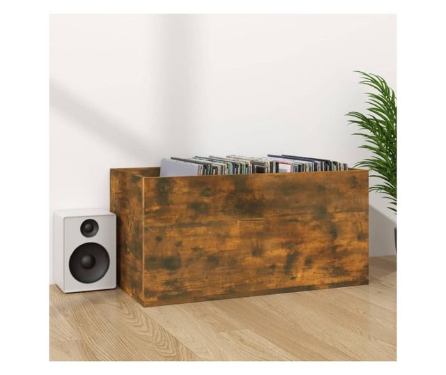 Kutija za pohranu vinilnih ploča smeđa 71 x 34 x 36 cm drvena