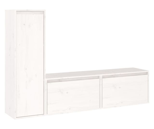 TV komode, 3 kom., bijela, masivno drvo bora