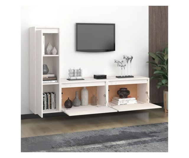 TV komode, 3 kom., bijela, masivno drvo bora