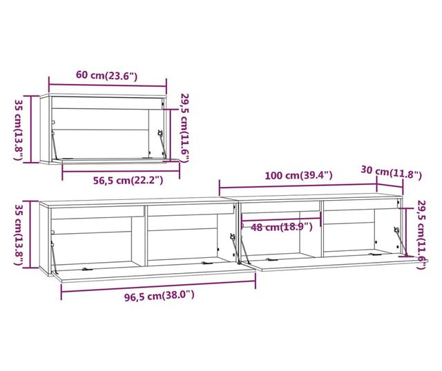 TV komode, 3 kom., masivno drvo bora