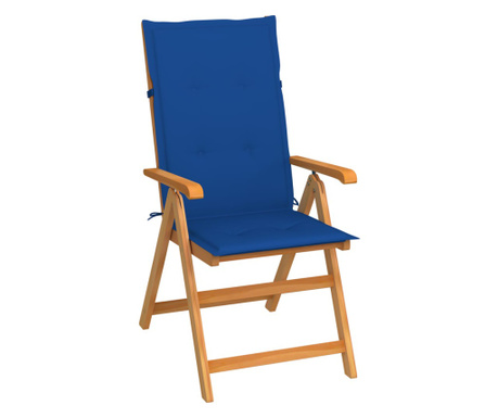 Krzesło ogrodowe z niebieskimi poduszkami, lite drewno tekowe