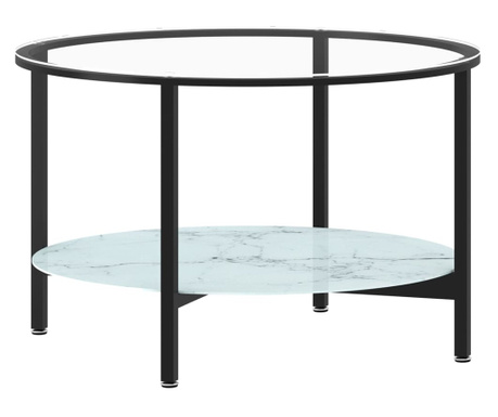 Čajna mizica črna in bel marmor 70 cm kaljeno steklo
