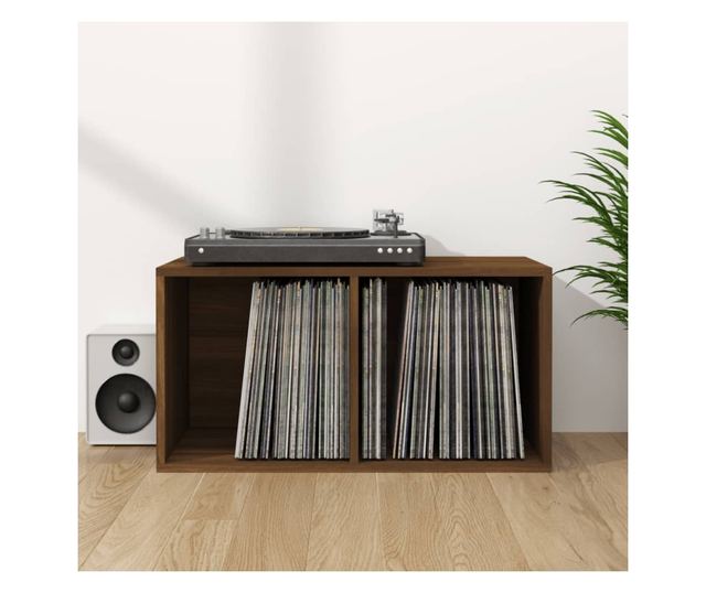 Kutija za pohranu vinilnih ploča smeđa 71 x 34 x 36 cm drvena