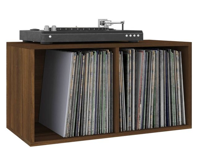 Kutija za pohranu vinilnih ploča smeđa 71 x 34 x 36 cm drvena