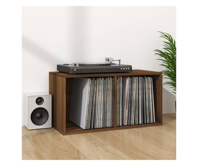 Kutija za pohranu vinilnih ploča smeđa 71 x 34 x 36 cm drvena