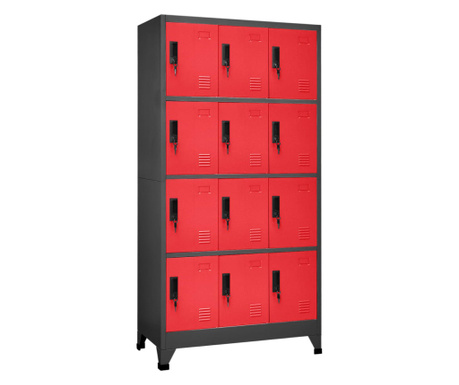 antracitszürke-piros acél zárható szekrény 90 x 45 x 180 cm