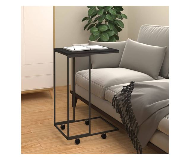 Masuta laterala cu roti, negru, 40x30x63,5 cm, lemn prelucrat