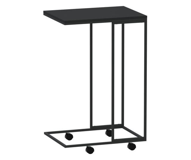 Masuta laterala cu roti, negru, 40x30x63,5 cm, lemn prelucrat