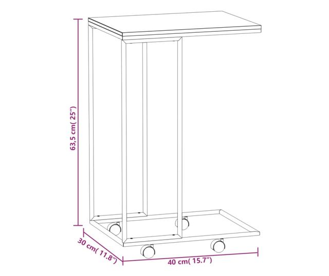 Masuta laterala cu roti, negru, 40x30x63,5 cm, lemn prelucrat
