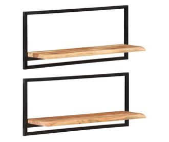 2 darab tömör akácfa és acél falipolc 80 x 25 x 35 cm