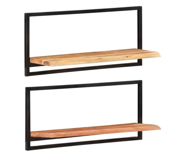 2 darab tömör akácfa és acél falipolc 80 x 25 x 35 cm
