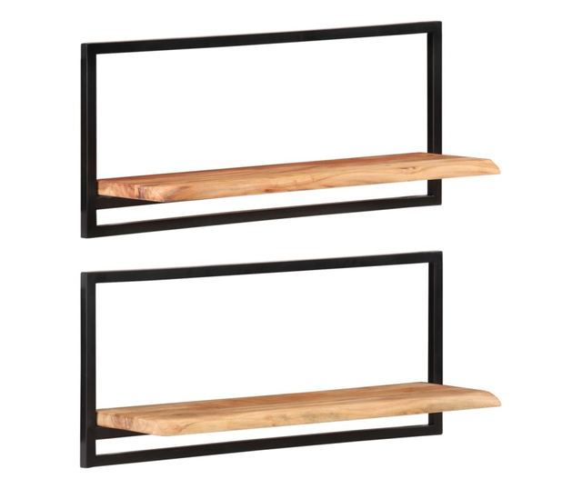 2 darab tömör akácfa és acél falipolc 80 x 25 x 35 cm