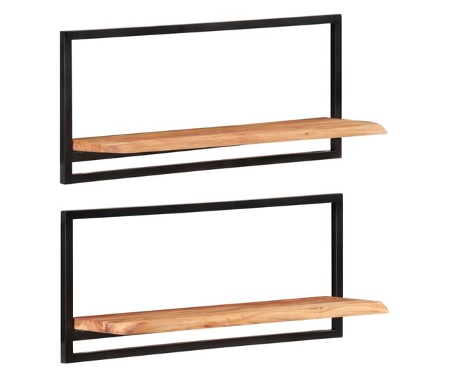 2 darab tömör akácfa és acél falipolc 80 x 25 x 35 cm