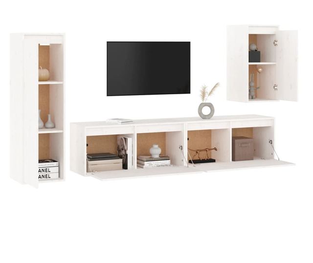 TV komode, 4 kom., bijela, masivno drvo bora