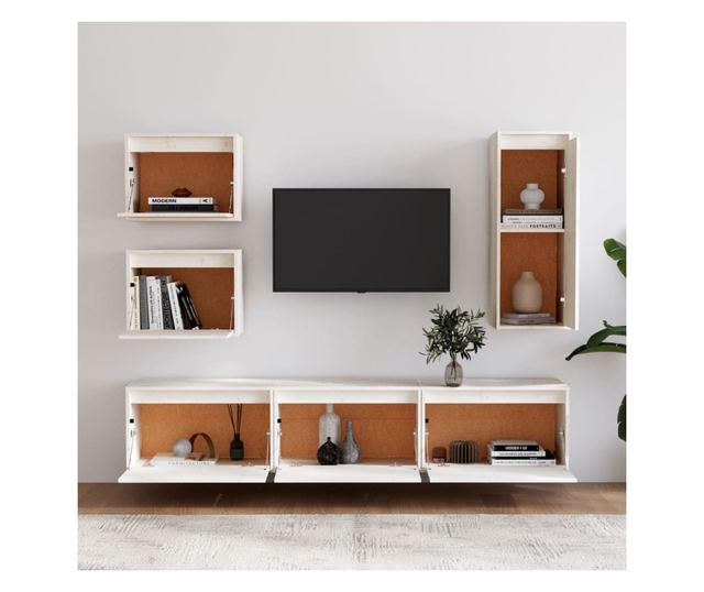 TV komode, bijela, 6 kom., masivno drvo bora