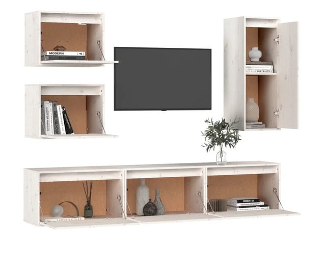 TV komode, bijela, 6 kom., masivno drvo bora