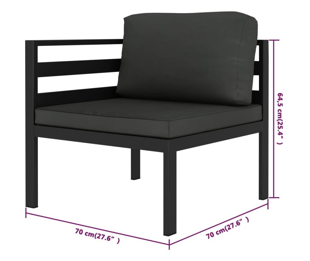 Градински комплект с възглавници, 8 части, антрацит, алуминий - 7