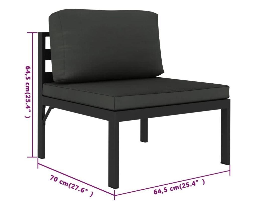 Градински комплект с възглавници, 8 части, антрацит, алуминий - 8