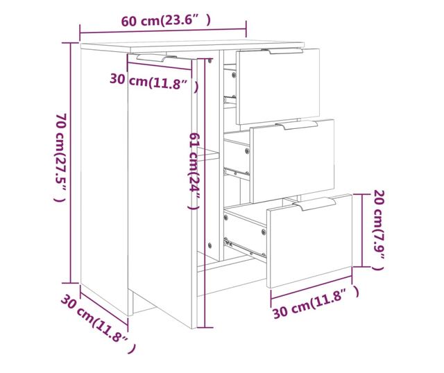 Komoda crna 60 x 30 x 70 cm od konstruiranog drva