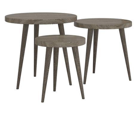 3-dijelni set bočnih stolića sivi od MDF-a i željeza