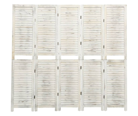 antik fehér 5-paneles tömör faparaván 178,5 x 166 cm