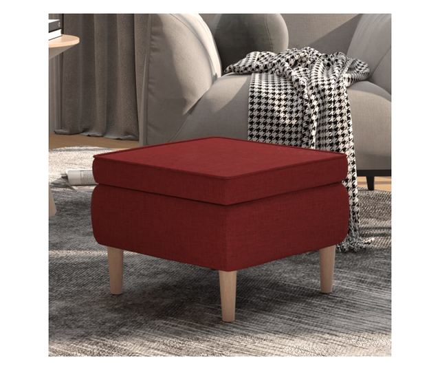 Табуретка с дървени крака, виненочервена, текстил