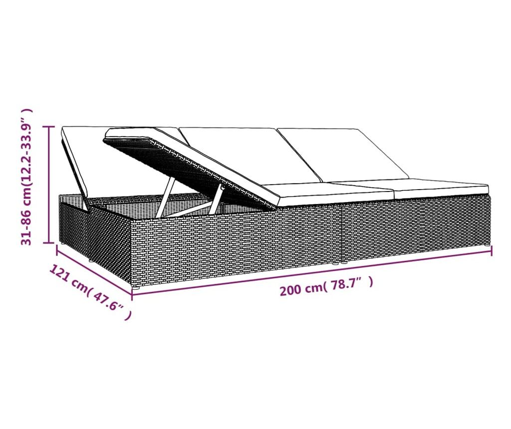 Spremenljiv ležalnik z blazinami poli ratan črn - 10