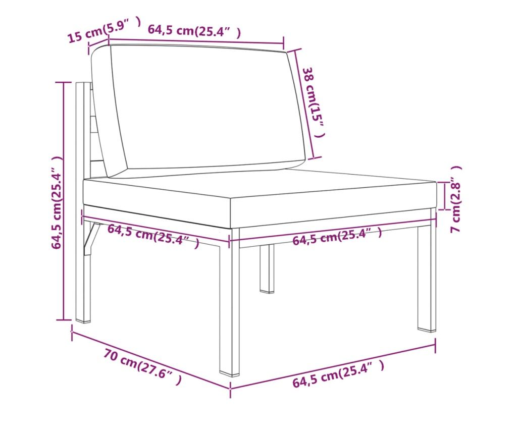 Градински комплект с възглавници, 7 части, антрацит, алуминий - 8